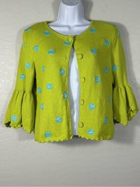 00’s VTG Michael Simon Lime Green Knit Cardigan Bell Sleeves Whimsical Y2K S